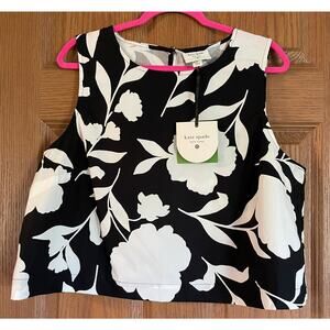 Kate Spade Size XL Black and White Floral Crop Top PTP 23” Length 20”